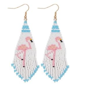 Handmade Beaded Flamingo Drop Earrings